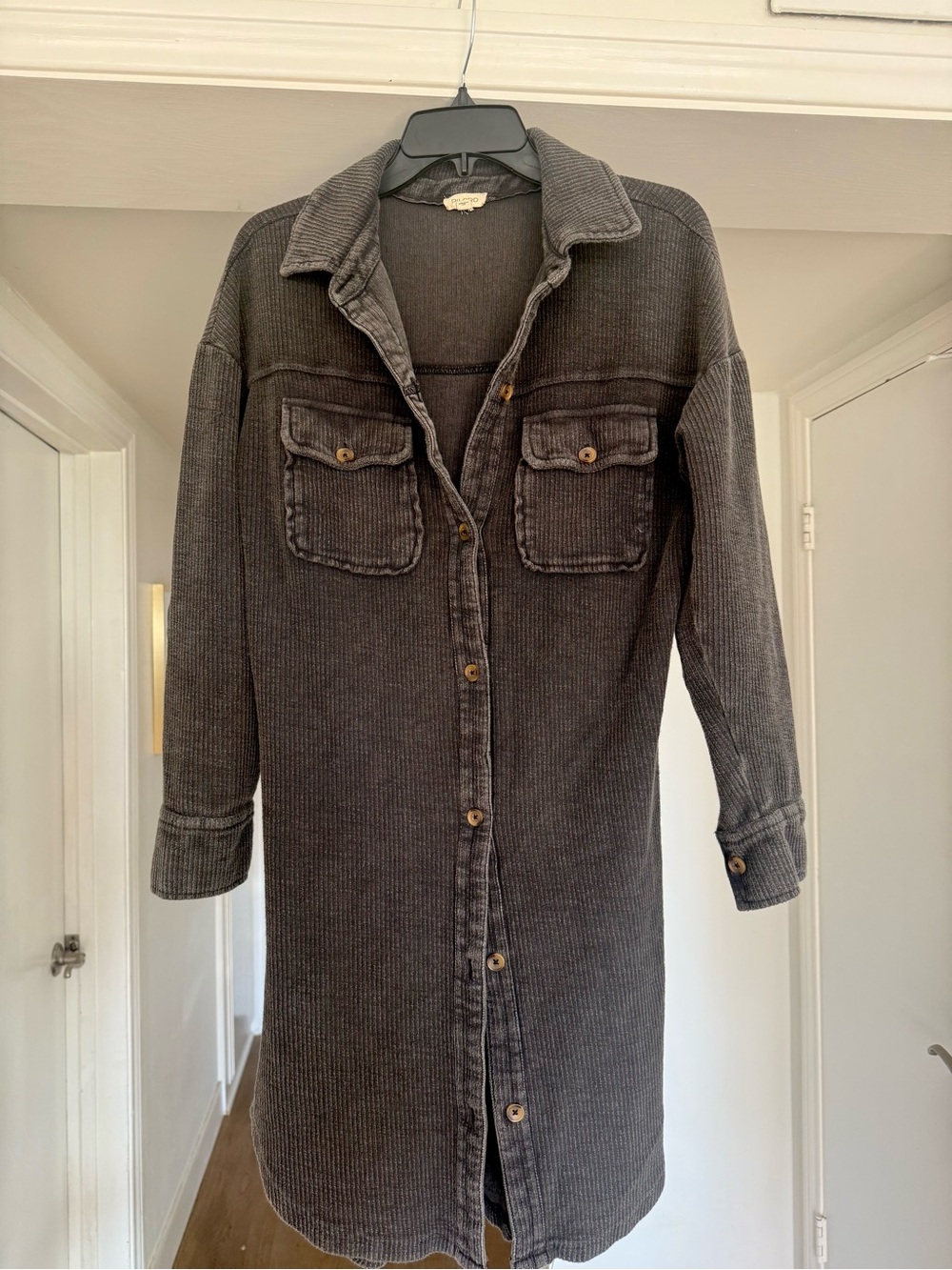Anthropologie Charcoal Button-Front Corded dress
